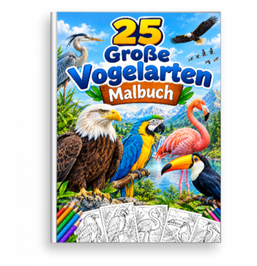 25 große Vögel - Malbuch