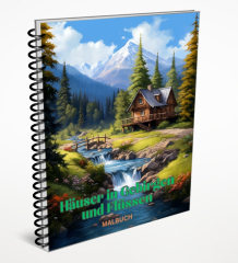 Häuser in Gebirgen und Flüssen Malbuch.