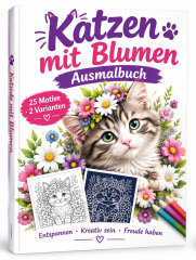 Katzen mit Blumen – Malbuch.